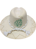 White Palm Monstera Leaf Hat | Gold & White Stitching