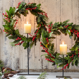 Pine & Holly Wreath on Candle Stand (Med)