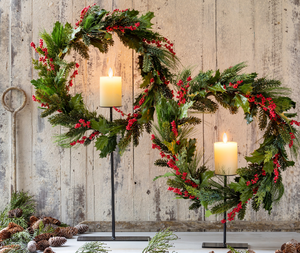 Pine & Holly Wreath on Candle Stand Tall