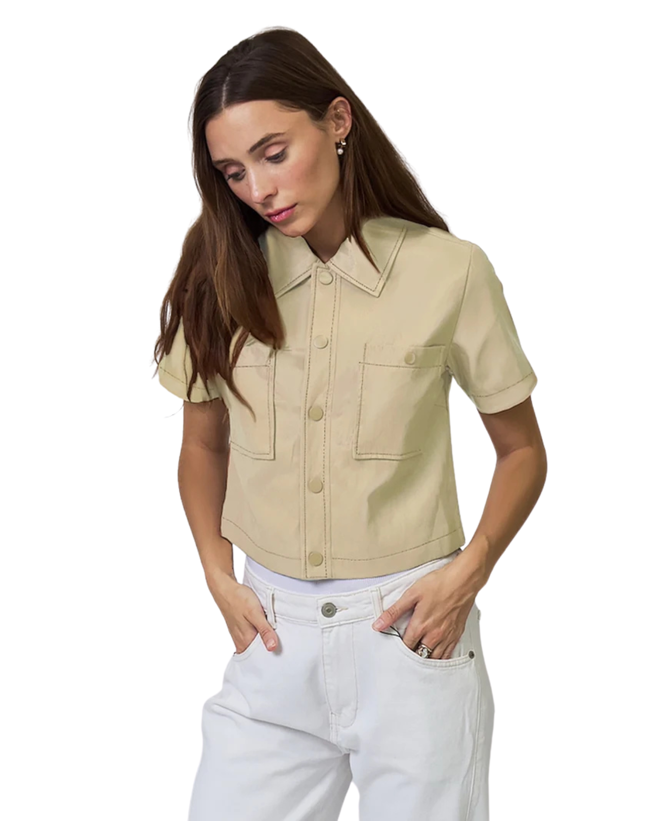 Quinn Short Sleeve Vegan Cropped Jacket_Central Park West_CF26-20402W-BOE