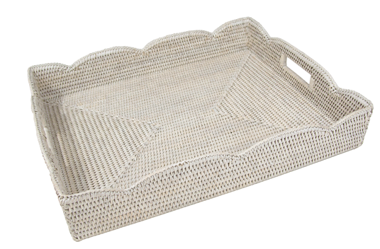 Rattan Scallop Large Tray - Cream