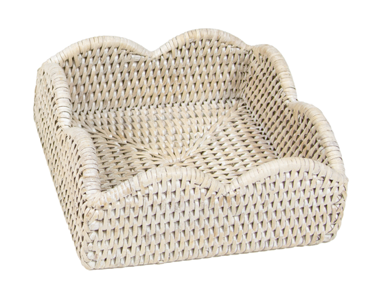 Rattan Scallop Lunch Napkin Holder - Cream