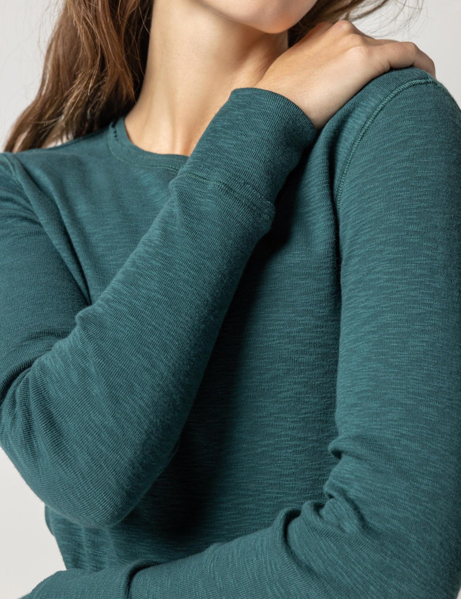 Long Sleeve Raw Edge Crew Everglade