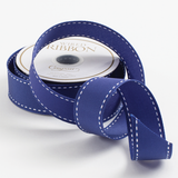 Narrow Stitch Ribbon | Marine Blue and White