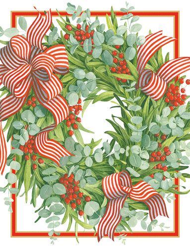 Ribbon Striped Wreath Boxed Christmas Cards