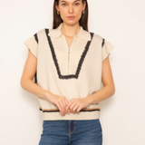 Jules Crochet Accent Half Zip Ivory