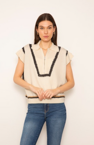 Jules Crochet Accent Half Zip Ivory