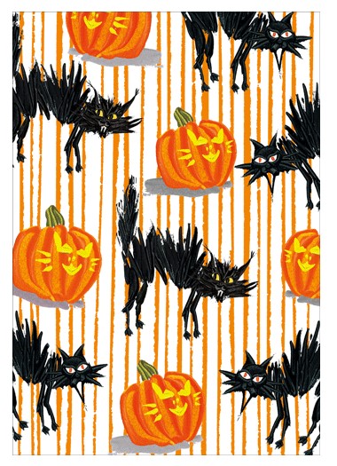 a pattern of cats and pumpkins
