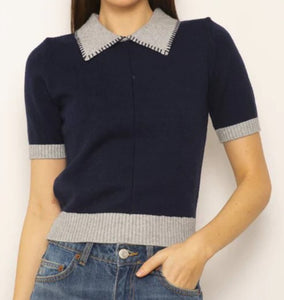 Casey Whipstitch Polo Sweater Navy