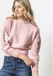 Pleated Sleeve Crew Neck Sweater