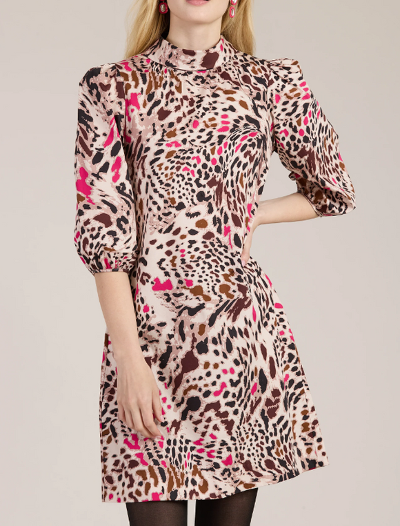 Vicky Cotton Pink Cheetah Dress