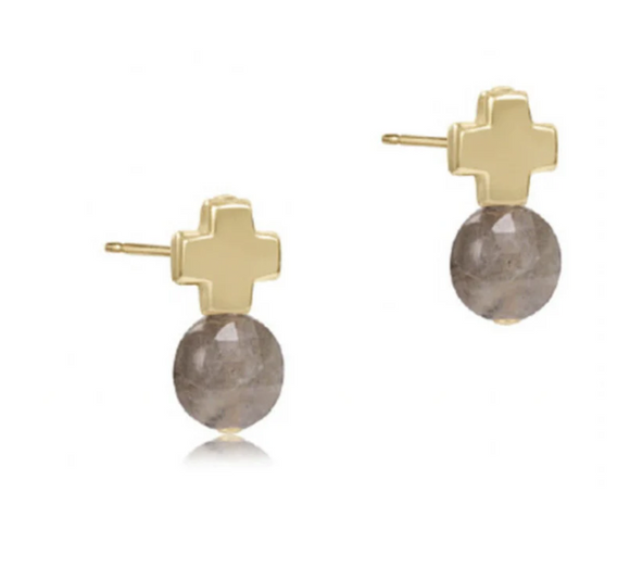 Signature Cross Gold Stud - Pearl - Dark Grey