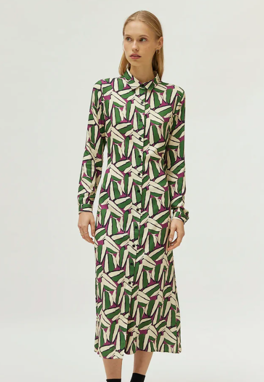 Geometric Print Midi Dress | Green