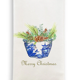 Blue & White Bowl w/ Christmas Greens D614