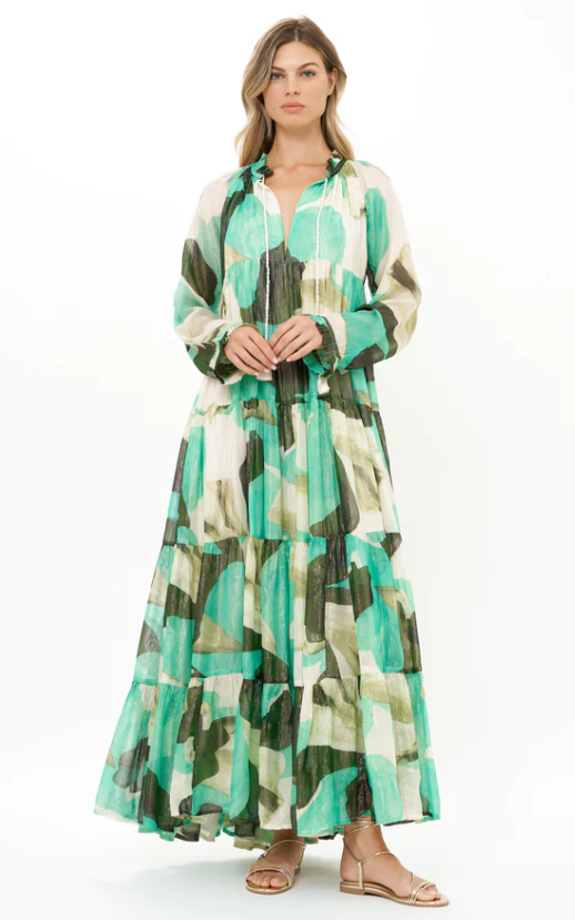 Belted Long Sleeve Shift Maxi Dress | Ginkgo Green