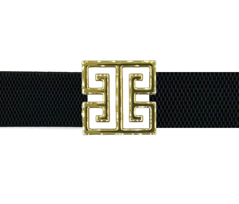 a black belt with a gold metal buckle