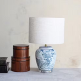 Hand-Painted Ceramic Table Lamp w/ Linen Shade