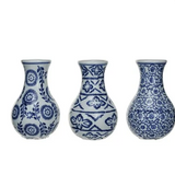Hand Stamped Stoneware Vase | 3 Styles | Blue and White
