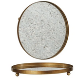 Decorative Metal Footed Antiqued Mirror Tray | Gold Finish