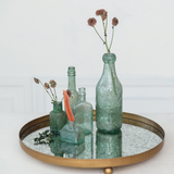 Decorative Metal Footed Antiqued Mirror Tray | Gold Finish