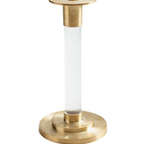 Small Brass & Resin Candlestick in Clear | 7 inch