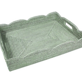 Rattan Scalloped Large Tray| Green