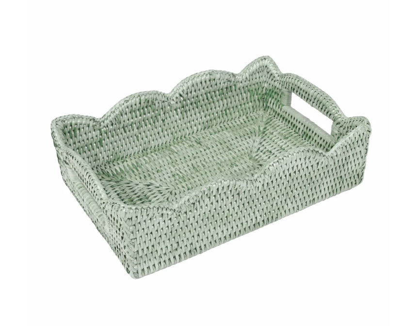 a green basket with handle