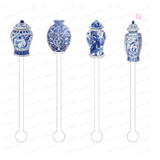 Blue & White Ginger Jars Acrylic Stir Sticks Combo