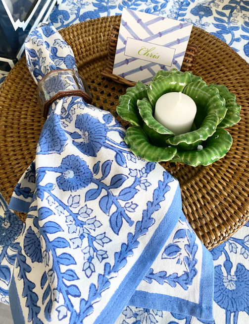 Cactus Flower Blue Cloth Napkins | Set of 4