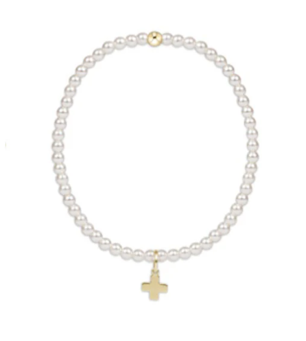 enewton Extends - Classic Pearl 3mm Bead Bracelet - Signature Cross Gold Charm