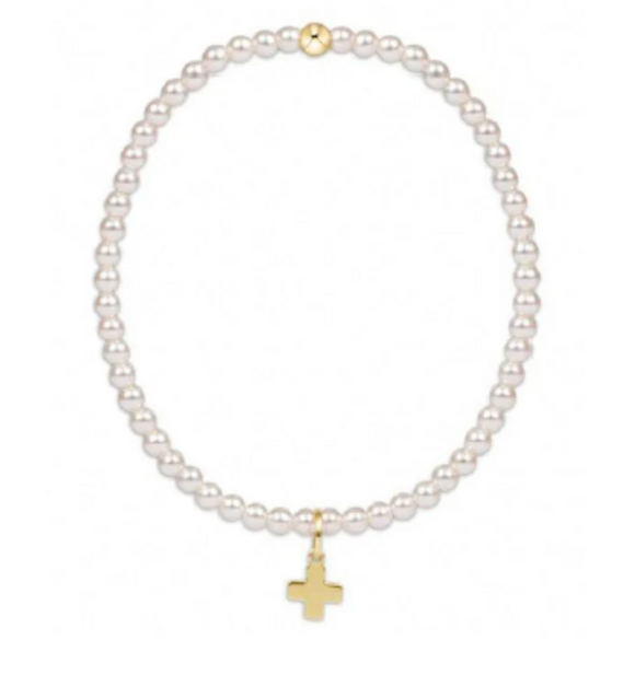 egirl Classic Pearl 3mm Bead Bracelet - Signature Cross Gold Charm
