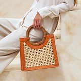 Cane Weave Handbag Round Handle | Brown