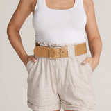 Naomi Wide Waist Belt with Square Buckle | Sand
