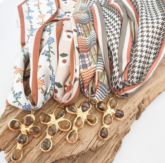 Esther Pearl Cross on Scarf Necklace