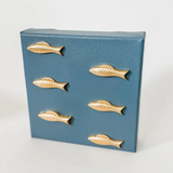 Fishies Intaglio on Blue 6x6 Canvas