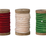 10 Yard 1/4"W Velvet Ribbon on Wood Spool | 3 Colors