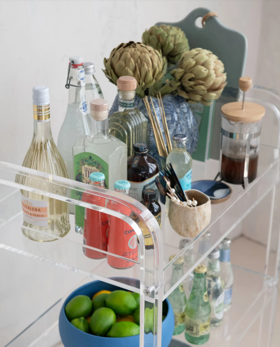 Acrylic 3-Tier Bar Cart on Casters