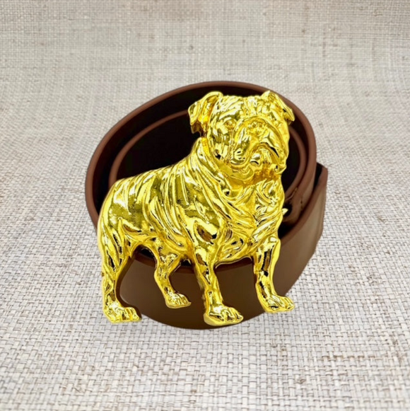 Bulldog Interchangeable Artisan Belt Buckle w/ Gold Finish