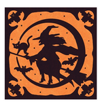 a silhouette of a person on a broomstick