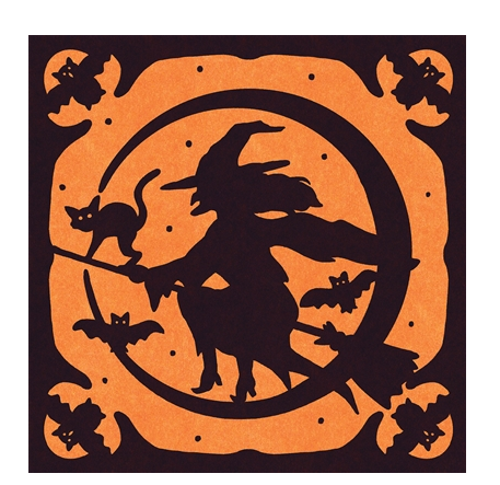a silhouette of a person on a broomstick