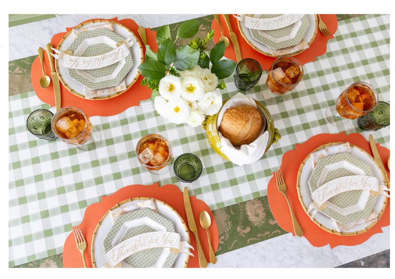 Moss Painted Check Table Runner