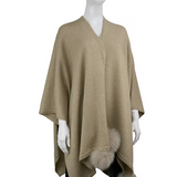 Gold Knit Wrap with Sequin Sparkles and Fox PomPoms