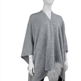 Light Grey Knit Wrap with Sequin Sparkles and Fox PomPoms