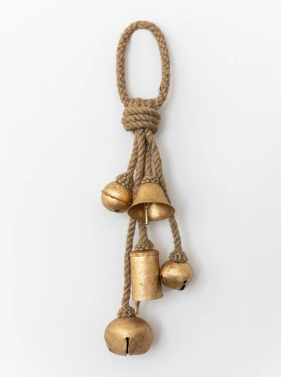Gold Finish Metal Bells on Jute Hanger