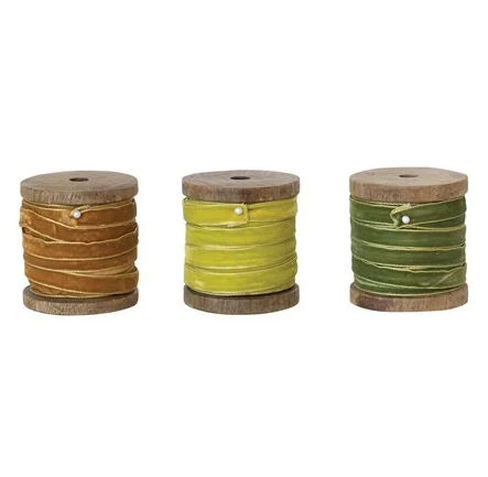 Velvet Ribbon w Metallic Edges on Wood Spool | 10 yards