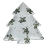 Stoneware Tree Shaped Plate with Pinecones