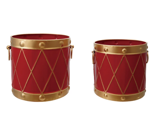 Red & Gold Metal Drum Buckets | Set of 2