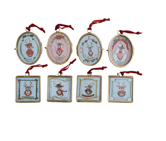 Glass & Metal Photo Frame Ornament w/ Velvet Ribbon | 8 Styles