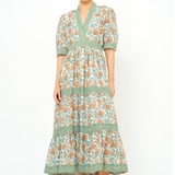 V-Neck Cuffed Maxi | Montenegro Green