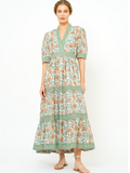 V-Neck Cuffed Maxi | Montenegro Green